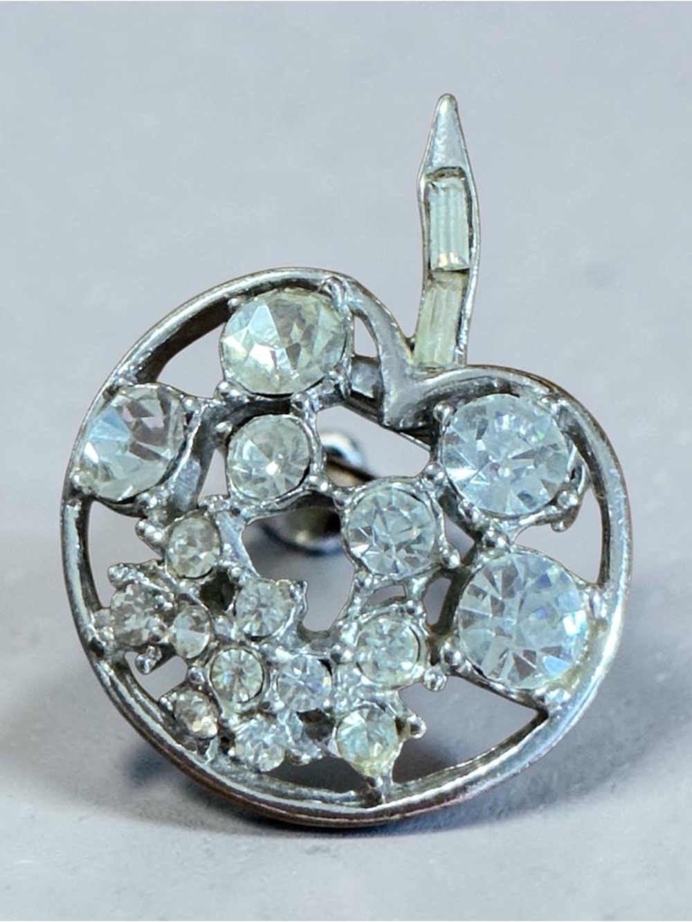 Clear Crystal Apple Brooch Pin - Silver-Tone Sparkle